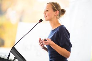 Giving a corporate sales pitch Giving a corporate sales pitch